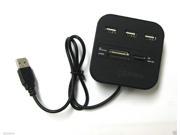 New 3 Port USB 2.0 USB HUB with Multi card Reader for SD MMC M2 MS MPO DUO Black