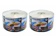 New 100 PHILIPS 16X DVD R DVDR Blank Disc 4.7GB 120Min