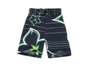 Boy Board Shorts in Navy with Hawaiian Green and White Floral