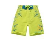 Boy Board Shorts in Lime Green with Blue Hawaiian Hibiscus Print