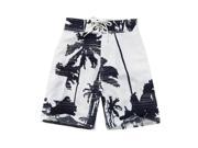 Boy Board Shorts in White with Navy Palm Tree Print