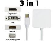 Multi function 3 in 1 Mini Displayport DP cables to DVI HDMI Cable Adapter Display port for Macbook Pro Air PC