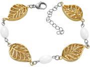 Stainless Steel Two Tone Leaf White Bracelet