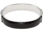 Stainless Steel and Black Leather Bangle Bracelet