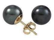 5mm Yellow Gold Black Cultured Pearl Earrings