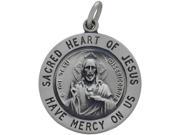Sterling Silver Sacred Heart of Jesus Religious Medal Medallion with Chain