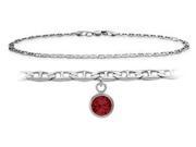 14K White Gold 10 Inch Mariner Anklet with Created Ruby Round Charm