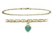 10K Yellow Gold 9 Inch Mariner Anklet with Genuine Blue Topaz Heart Charm