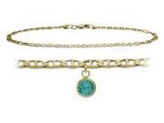 14K Yellow Gold 9 Inch Mariner Anklet with Genuine Blue Topaz Round Charm