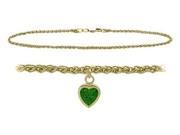 10K Yellow Gold 9 Inch Wheat Anklet with Created Emerald Heart Charm