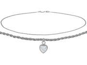 10K White Gold 9 Inch Wheat Anklet with Genuine White Topaz Heart Charm