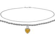 14K White Gold 9 Inch Wheat Anklet with Genuine Citrine Heart Charm