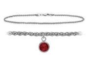 10K White Gold 9 Inch Wheat Anklet with Created Ruby Round Charm