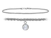 Genuine Sterling Silver 10 Inch Wheat Anklet with Genuine White Topaz Round Charm
