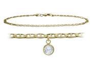 14K Yellow Gold 10 Inch Mariner Anklet with Genuine White Topaz Round Charm