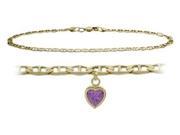 10K Yellow Gold 9 Inch Mariner Anklet with Genuine Amethyst Heart Charm