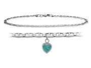 Genuine Sterling Silver 10 Inch Mariner Anklet with Genuine Blue Topaz Heart Charm