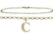 Diamond Initial C Yellow Gold 9 Charm Anklet