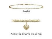 14K 10 Yellow Gold Flat Gucci Style Anklet with 9mm Heart Charm