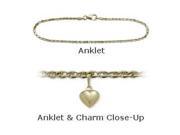 14K Yellow Gold 10 Flat Gucci Style Anklet with 9mm Heart Charm