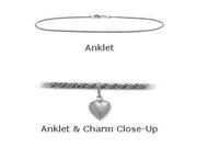 14K White Gold 9 Solid Rope Style Anklet with 9mm Heart Charm