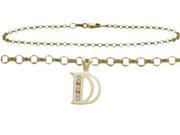 Diamond Initial D Yellow Gold 10 Charm Anklet