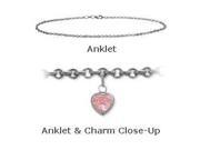 10 K 10 White Gold Belcher Style Created 1.00 tcw. Tourmaline Pink Stone Heart Charm Anklet