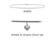 14K White Gold 10 Snake Style Anklet with 9mm Heart Charm