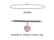 14K White Gold 10 Solid Rope Style Created 1.00 tcw. Tourmaline Pink Heart Charm Anklet