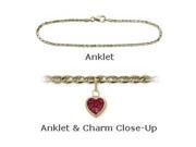 14K Yellow Gold 9 Flat Gucci Style Created 0.90 tcw. Ruby Stone Heart Charm Anklet