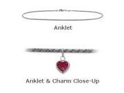 10K White Gold 9 Solid Rope Style Created 0.90 tcw. Ruby Heart Charm Anklet