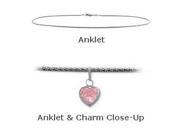 10 K White Gold 9 Snake Style Created 1.00 tcw. Tourmaline Pink Stone Heart Charm Anklet