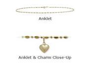 14K Yellow Gold 10 Bead Style Anklet with 9mm Heart Charm
