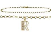 Diamond Initial R Yellow Gold 9 Charm Anklet