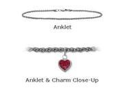 10K White Gold 10 Wheat Style Created 0.90 tcw. Ruby Stone Heart Charm Anklet