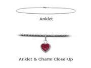 10 K White Gold 10 Snake Style Created 0.90 tcw. Ruby Stone Heart Charm Anklet