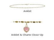 14 K Yellow Gold 9 Bead Style Created 1.00 tcw. Tourmaline Pink Stone Heart Charm Anklet