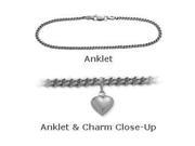 14K White Gold 9 Curb Style Anklet with 9mm Heart Charm