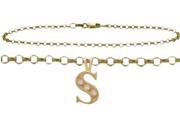 Diamond Initial S Yellow Gold 9 Charm Anklet