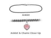 10K White Gold 10 Curb Style Created 1.00 tcw. Tourmaline Pink Heart Charm Anklet