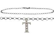 Diamond Initial T White Gold 10 Charm Anklet