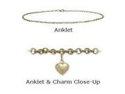 14K 9 Yellow Gold Belcher Style Anklet with 9mm Heart Charm