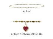 14 K Yellow Gold 10 Bead Style Created 0.90 tcw. Ruby Stone Heart Charm Anklet