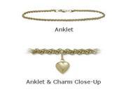 10K 10 Yellow Gold Wheat Style Anklet with 9mm Heart Charm
