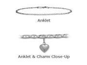 10K 9 White Gold Flat Gucci Style Anklet with 9mm Heart Charm
