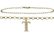 Diamond Initial T Yellow Gold 10 Charm Anklet