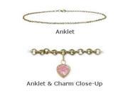 10 K 10 Yellow Gold Belcher Style Created 1.00 tcw. Tourmaline Pink Stone Heart Charm Anklet