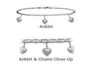 10K White Gold 10 Flat Gucci Style 3 Heart Charm Anklet