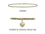 10K Yellow Gold 10 Wheat Style Anklet with 9mm Heart Charm