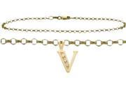 Diamond Initial V Yellow Gold 9 Charm Anklet